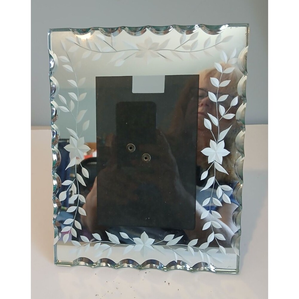 VTG Italian Venetian Style MIRROR ETCHED 4x6 Photo Picture Frame 9" x 7" frame - Picture 2 of 15